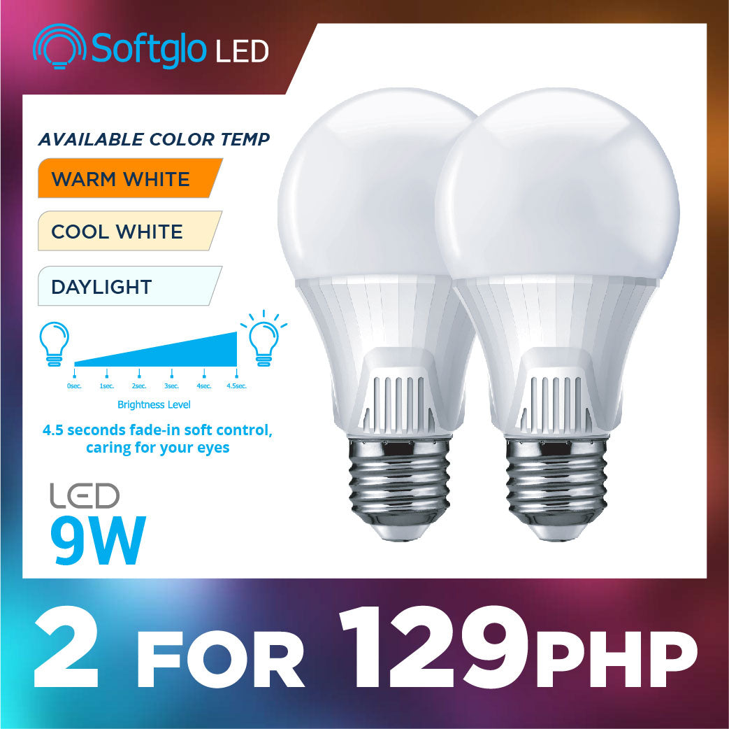 【2 Pcs】SOFTGLO LED E27 Bulb 9 Watts with iDAPT Color Temperature: 3000K Warm White / 4000K Cool White / 6500K Daylight