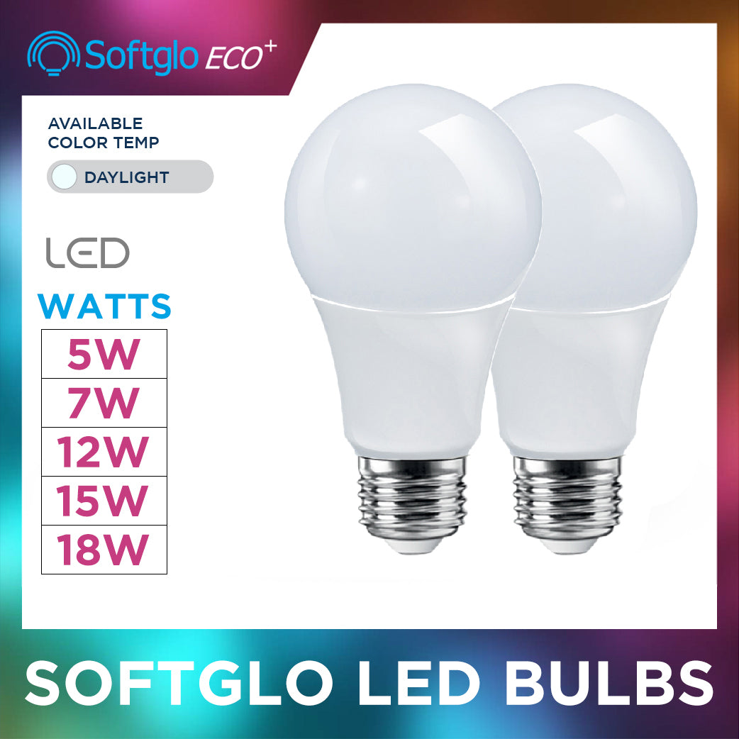 【2 Pcs】SOFTGLO LED E27 Bulb 5W 7W 12W 15W 18W Color Temperature: 6000K Daylight